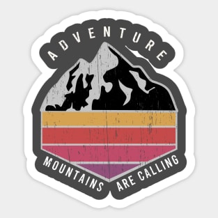 Adventure Mountains are calling distressed vintage retro stripes colors sunset Sticker